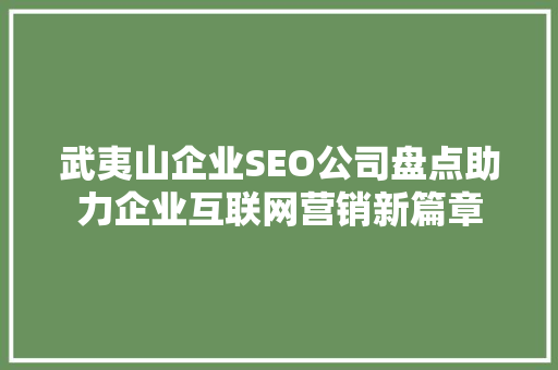 武夷山企业SEO公司盘点助力企业互联网营销新篇章