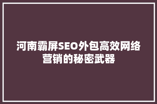 河南霸屏SEO外包高效网络营销的秘密武器