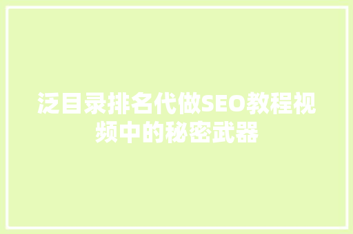 泛目录排名代做SEO教程视频中的秘密武器