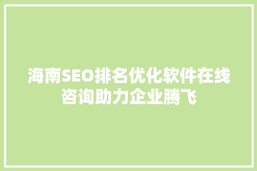 海南SEO排名优化软件在线咨询助力企业腾飞