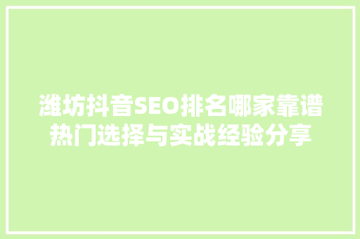 潍坊抖音SEO排名哪家靠谱热门选择与实战经验分享