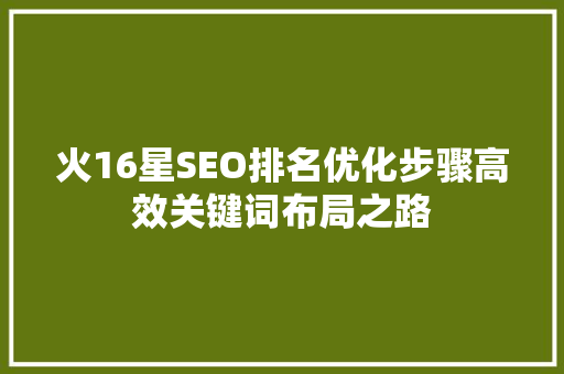 火16星SEO排名优化步骤高效关键词布局之路
