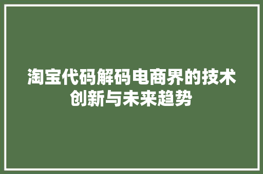淘宝代码解码电商界的技术创新与未来趋势
