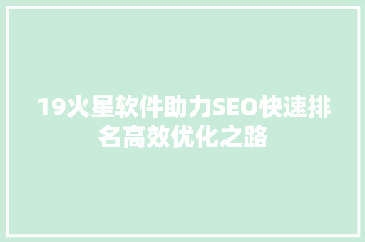 19火星软件助力SEO快速排名高效优化之路