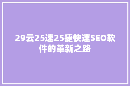 29云25速25捷快速SEO软件的革新之路  第1张