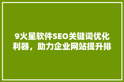 9火星软件SEO关键词优化利器，助力企业网站提升排名