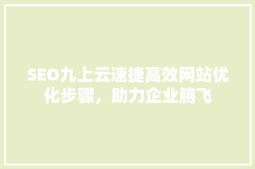 SEO九上云速捷高效网站优化步骤，助力企业腾飞