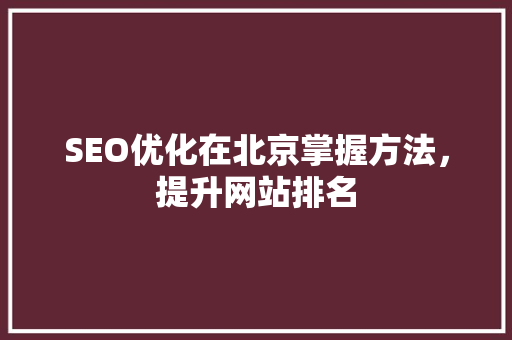 SEO优化在北京掌握方法，提升网站排名