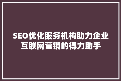 SEO优化服务机构助力企业互联网营销的得力助手