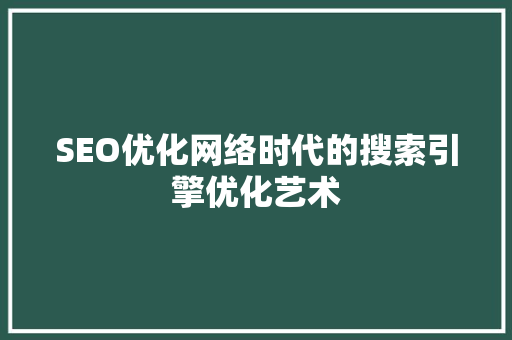 SEO优化网络时代的搜索引擎优化艺术