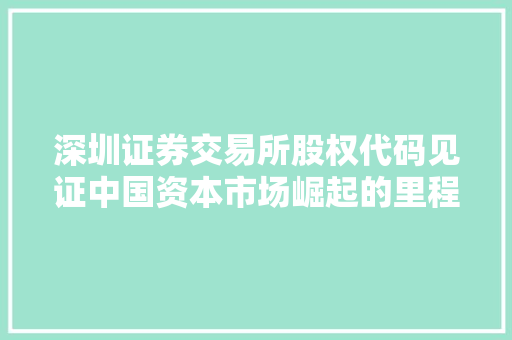深圳证券交易所股权代码见证中国资本市场崛起的里程碑