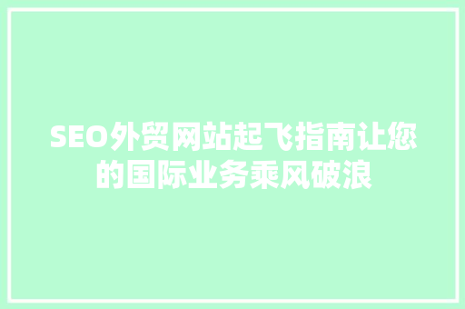 SEO外贸网站起飞指南让您的国际业务乘风破浪