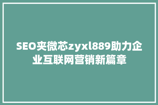 SEO夹微芯zyxl889助力企业互联网营销新篇章