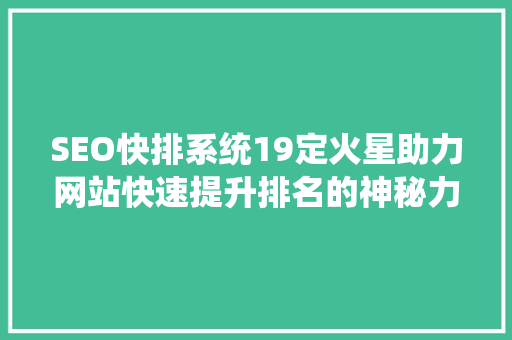 SEO快排系统19定火星助力网站快速提升排名的神秘力量