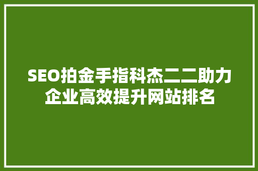 SEO拍金手指科杰二二助力企业高效提升网站排名