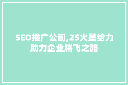 SEO推广公司,25火星给力助力企业腾飞之路