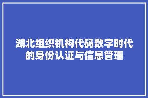 湖北组织机构代码数字时代的身份认证与信息管理
