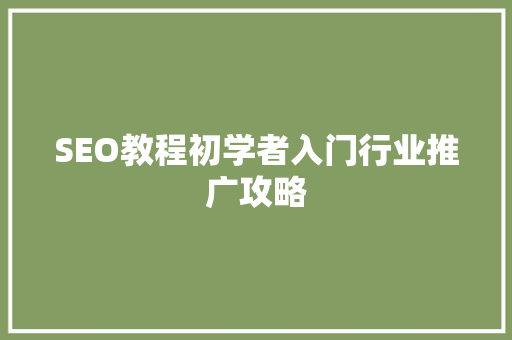 SEO教程初学者入门行业推广攻略
