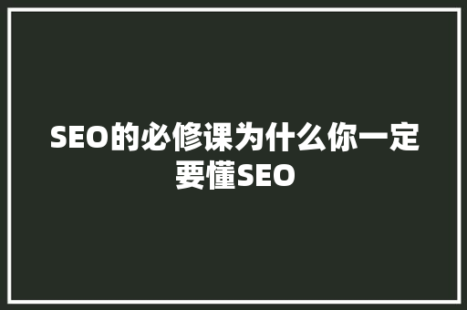 SEO的必修课为什么你一定要懂SEO