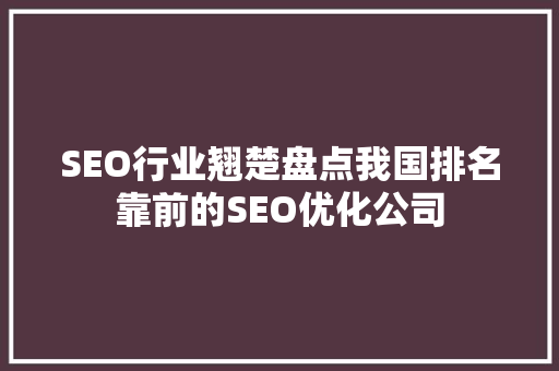 SEO行业翘楚盘点我国排名靠前的SEO优化公司