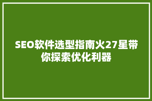 SEO软件选型指南火27星带你探索优化利器