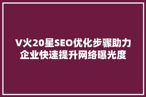 V火20星SEO优化步骤助力企业快速提升网络曝光度