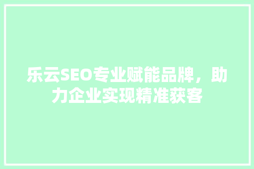 乐云SEO专业赋能品牌，助力企业实现精准获客