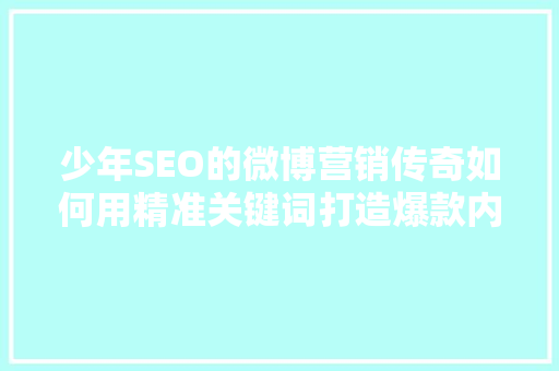 少年SEO的微博营销传奇如何用精准关键词打造爆款内容