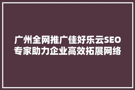 广州全网推广佳好乐云SEO专家助力企业高效拓展网络市场