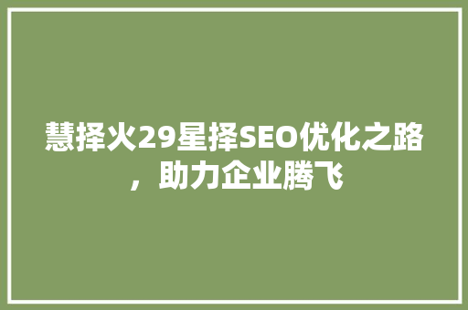 慧择火29星择SEO优化之路，助力企业腾飞
