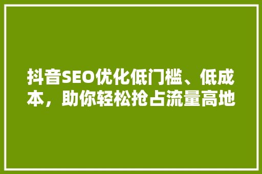 抖音SEO优化低门槛、低成本，助你轻松抢占流量高地