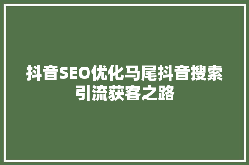 抖音SEO优化马尾抖音搜索引流获客之路