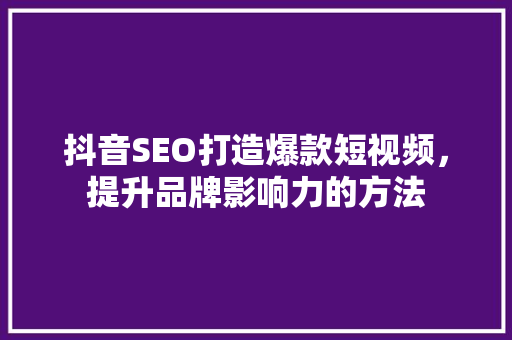 抖音SEO打造爆款短视频，提升品牌影响力的方法