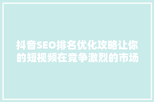 抖音SEO排名优化攻略让你的短视频在竞争激烈的市场中脱颖而出