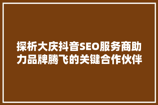 探析大庆抖音SEO服务商助力品牌腾飞的关键合作伙伴