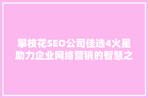 攀枝花SEO公司佳选4火星助力企业网络营销的智慧之选