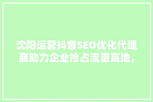 沈阳运营抖音SEO优化代理商助力企业抢占流量高地，打造爆款内容