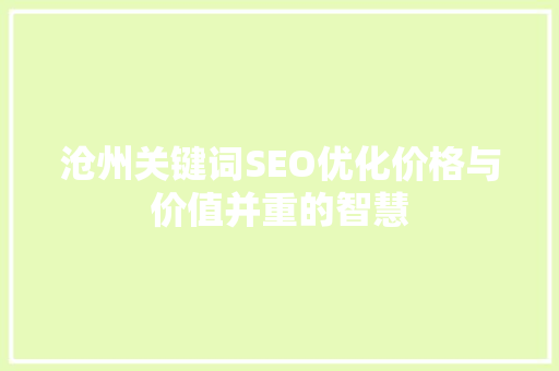 沧州关键词SEO优化价格与价值并重的智慧