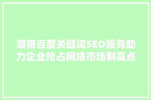 湖南百度关键词SEO服务助力企业抢占网络市场制高点