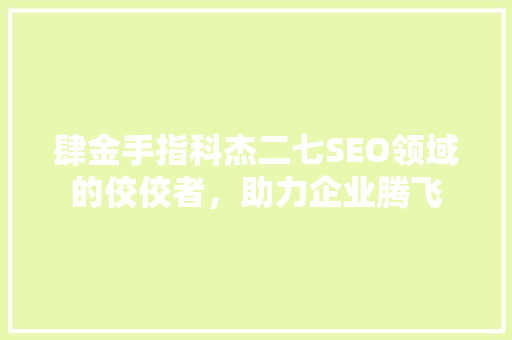 肆金手指科杰二七SEO领域的佼佼者，助力企业腾飞