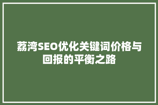 荔湾SEO优化关键词价格与回报的平衡之路  第1张