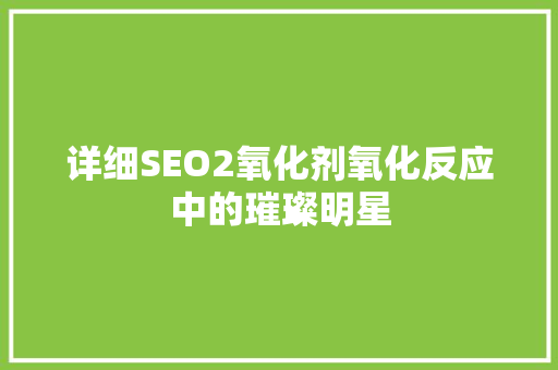 详细SEO2氧化剂氧化反应中的璀璨明星