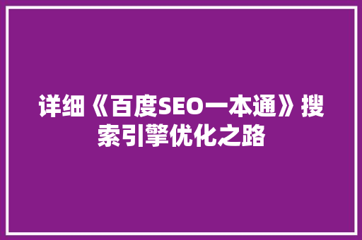 详细《百度SEO一本通》搜索引擎优化之路