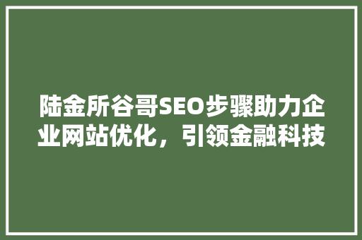陆金所谷哥SEO步骤助力企业网站优化，引领金融科技行业潮流