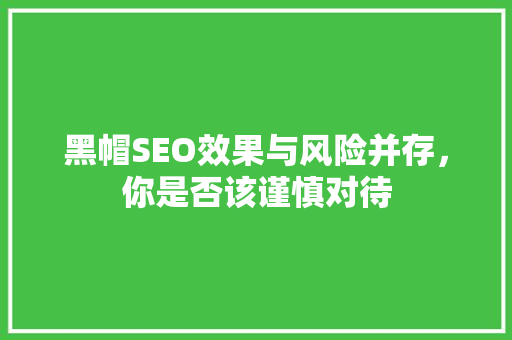 黑帽SEO效果与风险并存，你是否该谨慎对待