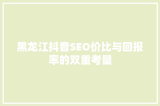 黑龙江抖音SEO价比与回报率的双重考量
