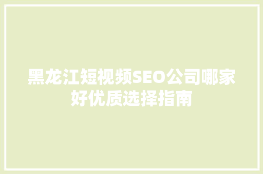 黑龙江短视频SEO公司哪家好优质选择指南  第1张
