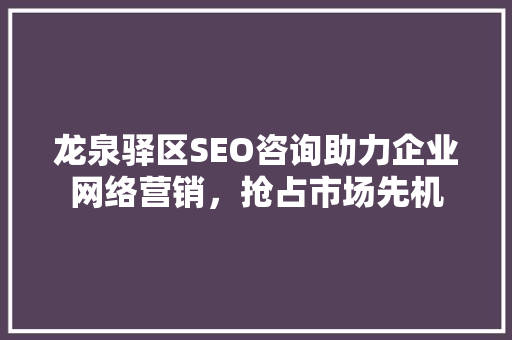 龙泉驿区SEO咨询助力企业网络营销，抢占市场先机
