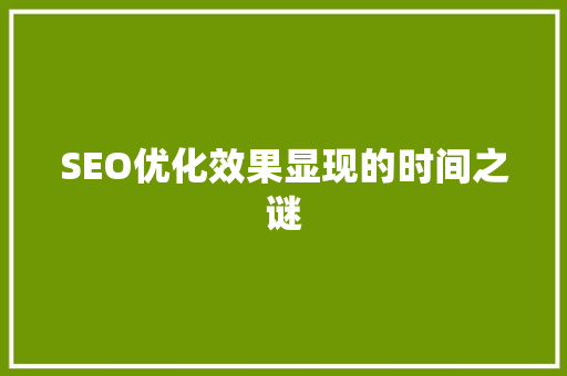 SEO优化效果显现的时间之谜