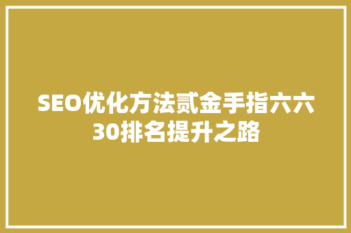 SEO优化方法贰金手指六六30排名提升之路